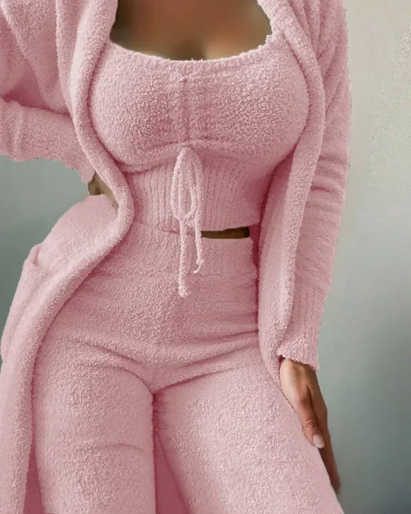 Women's Fluffy Teddy Fleece Co-ord Set | Three-Piece Loungewear Set | Cosy Home & Gifting