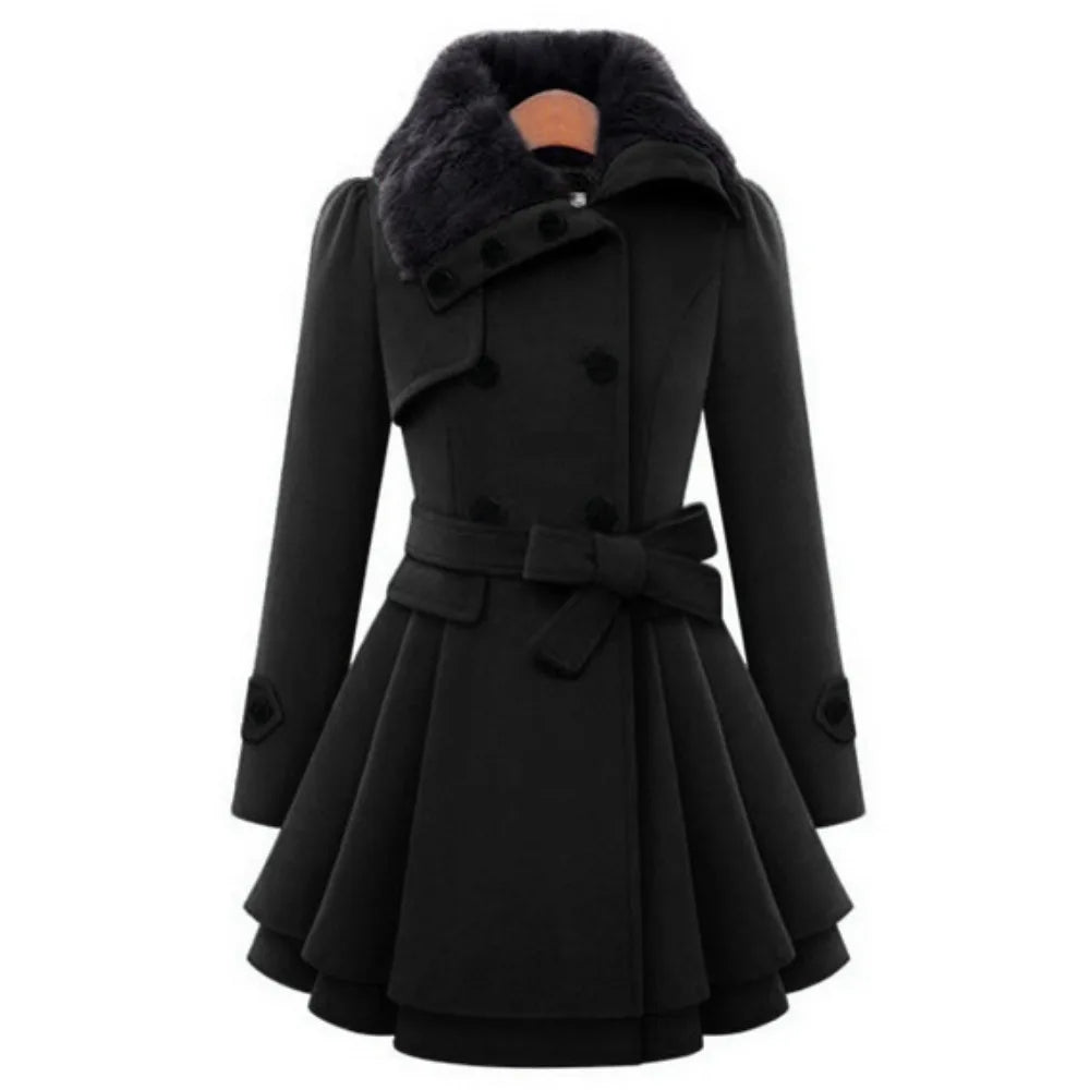 Women’s Elegant Faux Fur Collar Fit-and-Flare Winter Coat