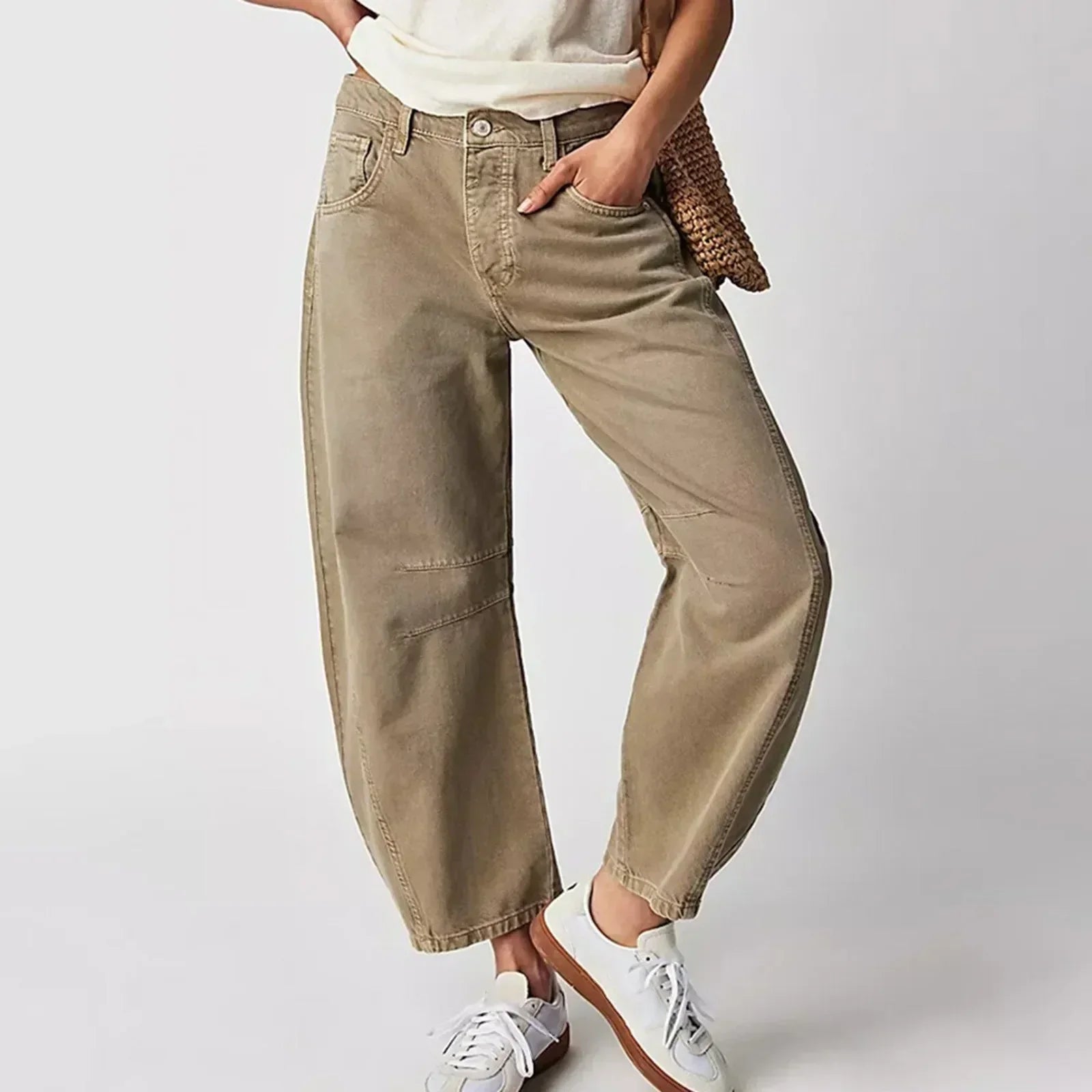 Maybell Women's Barrel Leg Trousers | Slouchy Wide Leg Cotton Casual Pant | Everyday Streetwear