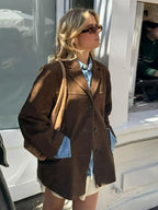 Hannah Women's Brown Suede Jacket | Classic Winter Suede Jacket for Women | Timeless Smart Casual Outerwear