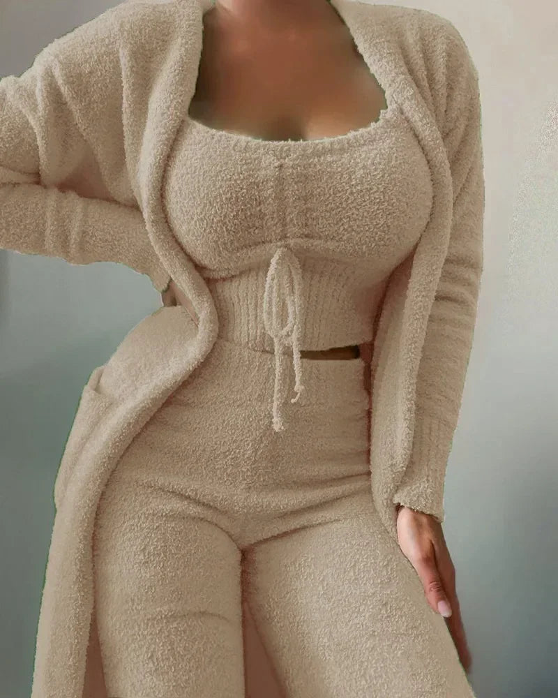 Women's Fluffy Teddy Fleece Co-ord Set | Three-Piece Loungewear Set | Cosy Home & Gifting