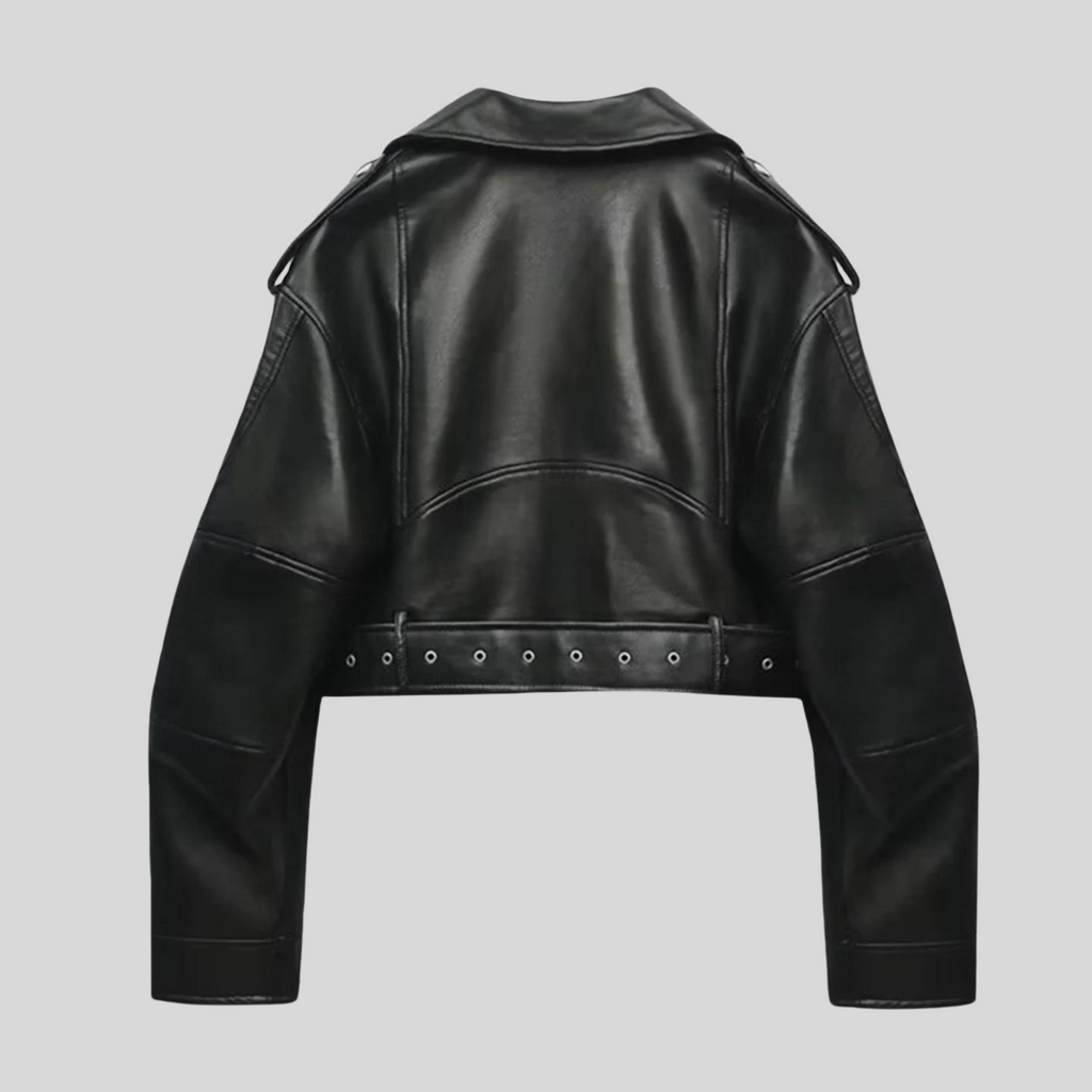 Women’s Cropped Faux Leather Moto Jacket