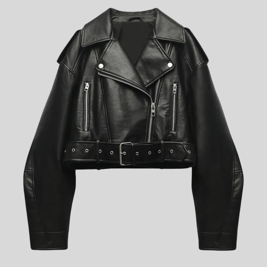 Women’s Cropped Faux Leather Moto Jacket