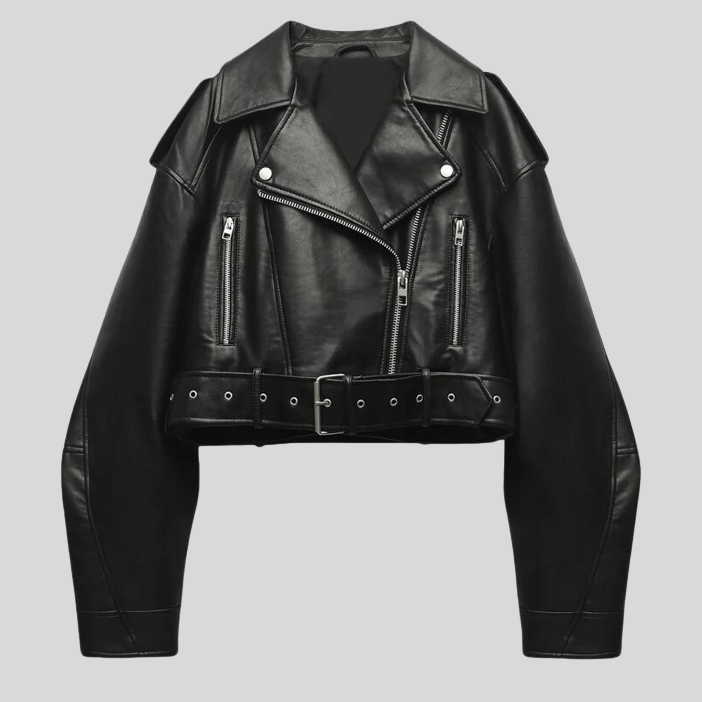 Women’s Cropped Faux Leather Moto Jacket