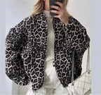 Fleur Women's Leopard Print Bomber Jacket | Animal Print Casual Outerwear | Everyday Streetwear