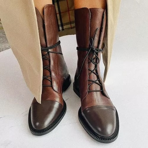 Sapphira Women's Lace-Up Block Heel Ankle Boots | Faux Leather Heeled Ankle Boots for Women | Smart Casual Everyday & Evening Footwear