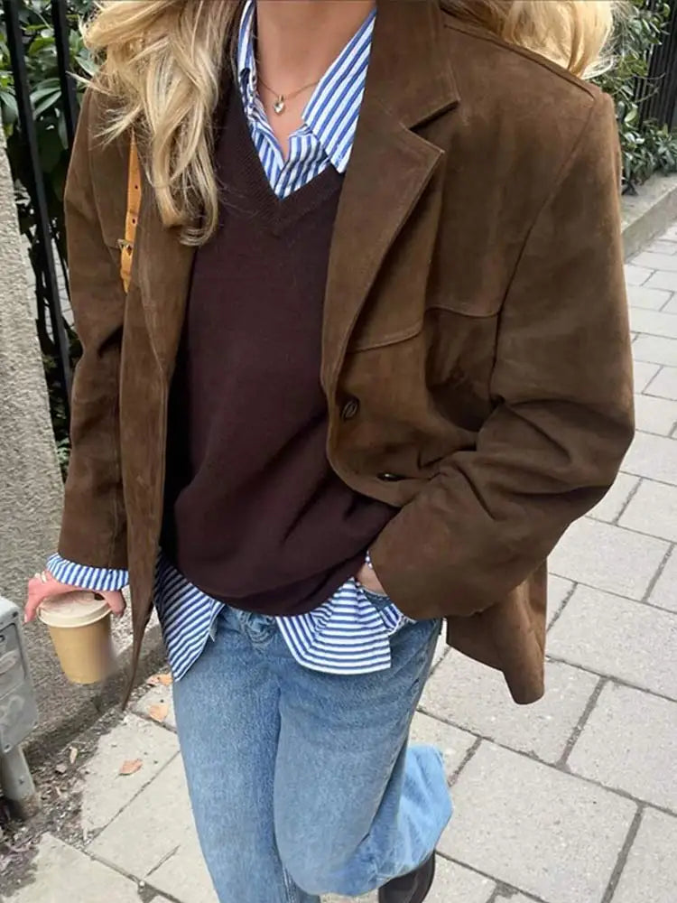 Hannah Women's Brown Suede Jacket | Classic Winter Suede Jacket for Women | Timeless Smart Casual Outerwear