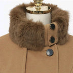 Women’s Fit-and-Flare Coat with Faux Fur Collar and Waist Belt