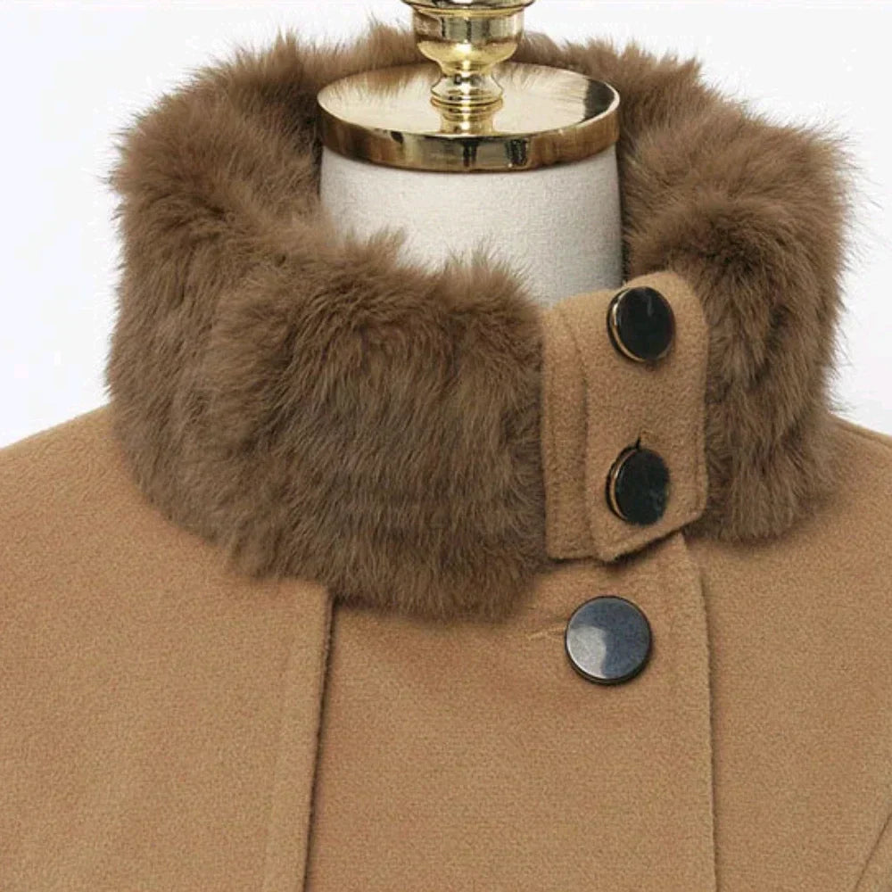 Women’s Elegant Faux Fur Collar Fit-and-Flare Winter Coat