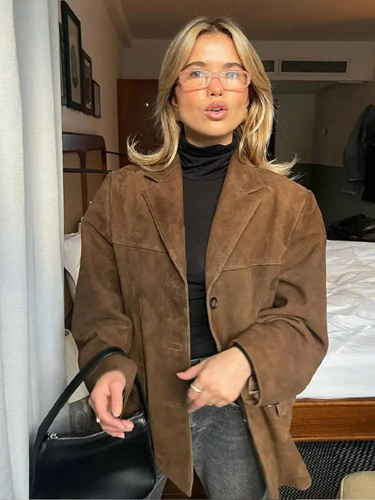 Hannah Women's Brown Suede Jacket | Classic Winter Suede Jacket for Women | Timeless Smart Casual Outerwear