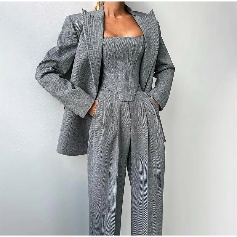 Iwona Women's Timeless 3-Piece Wool Blend Suit | Blazer, Waistcoat & Trousers Set for Women