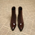 Elegant Suede Boots with Patent Details & Comfortable Block Heel
