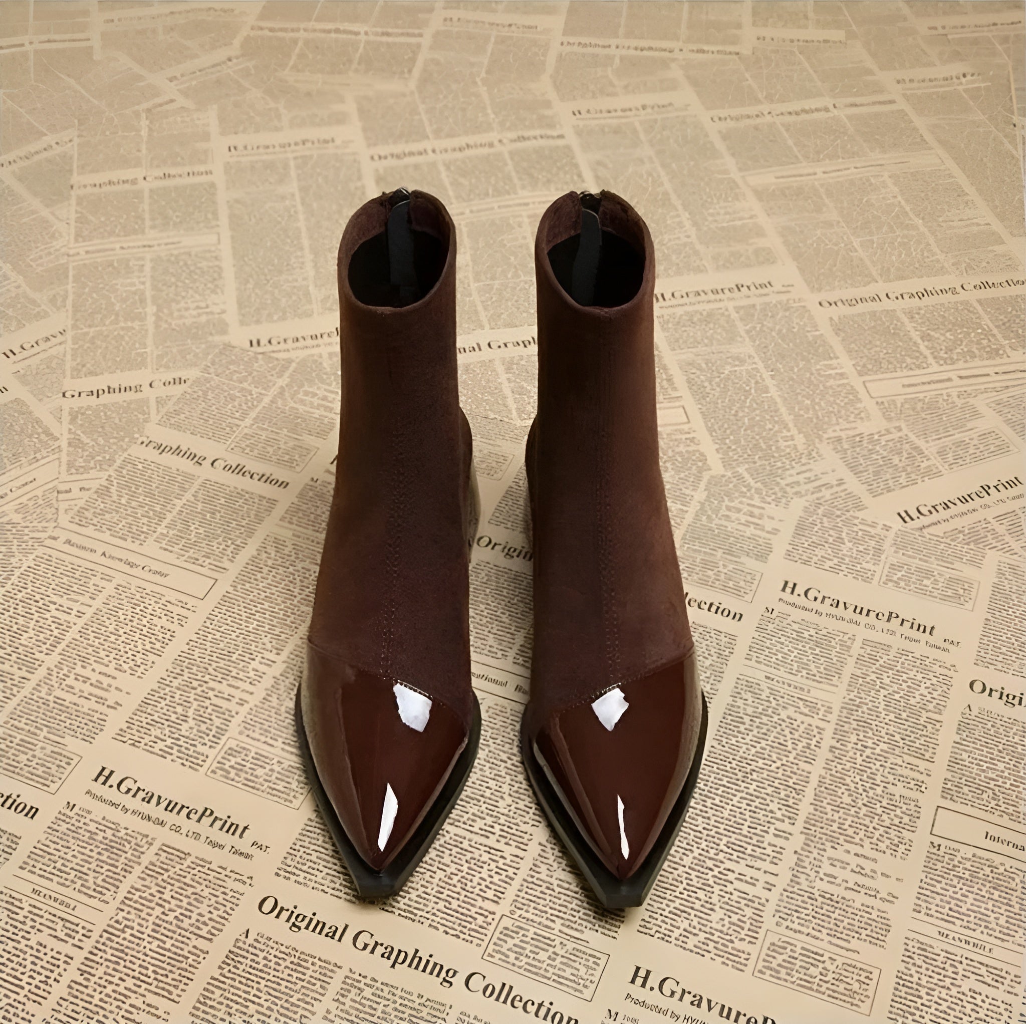 Elegant Suede Boots with Patent Details & Comfortable Block Heel