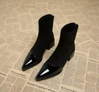 Elegant Suede Boots with Patent Details & Comfortable Block Heel