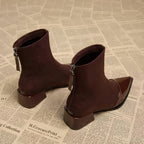 Elegant Suede Boots with Patent Details & Comfortable Block Heel