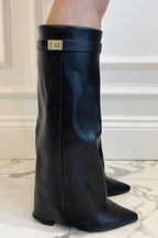 Zohra Women's Faux Suede Knee-High Boots with Flap | Block Heel Fold-Over Boots for Women