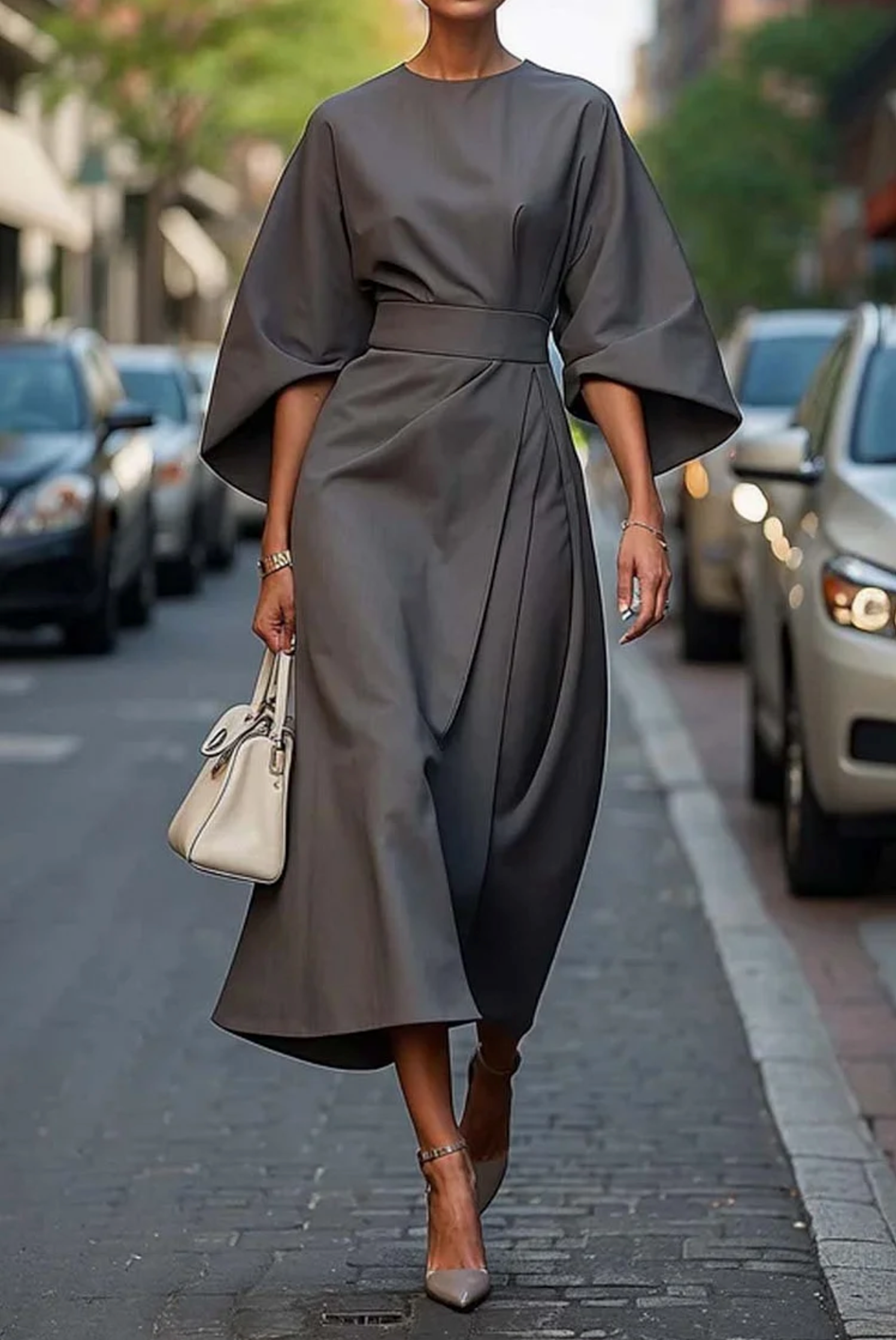Louise Elegant Dress Woman – Feminine Design with Lantern Sleeves & Adjustable Fitted Cut