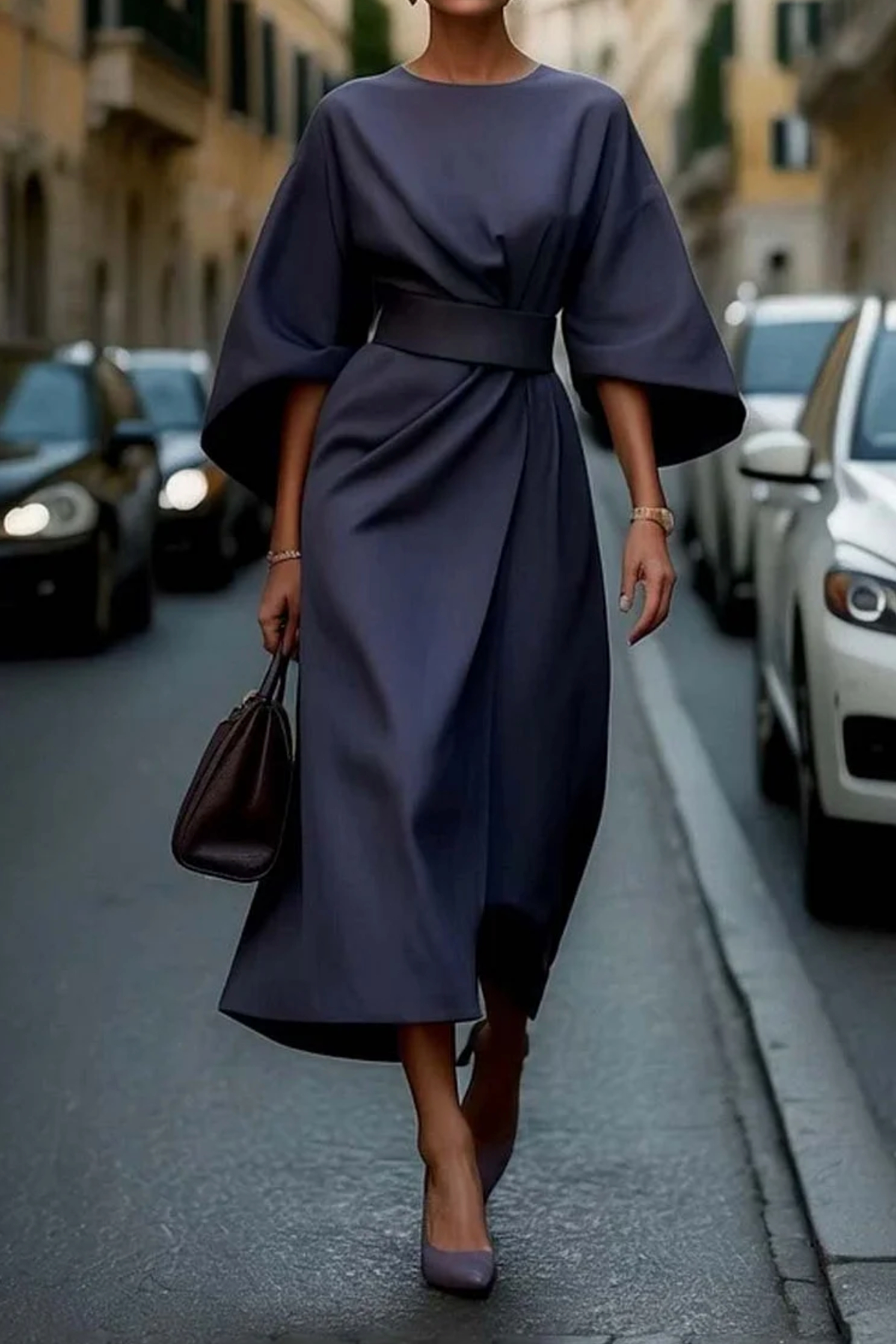 Louise Elegant Dress Woman – Feminine Design with Lantern Sleeves & Adjustable Fitted Cut