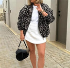 Fleur Women's Leopard Print Bomber Jacket | Animal Print Casual Outerwear | Everyday Streetwear