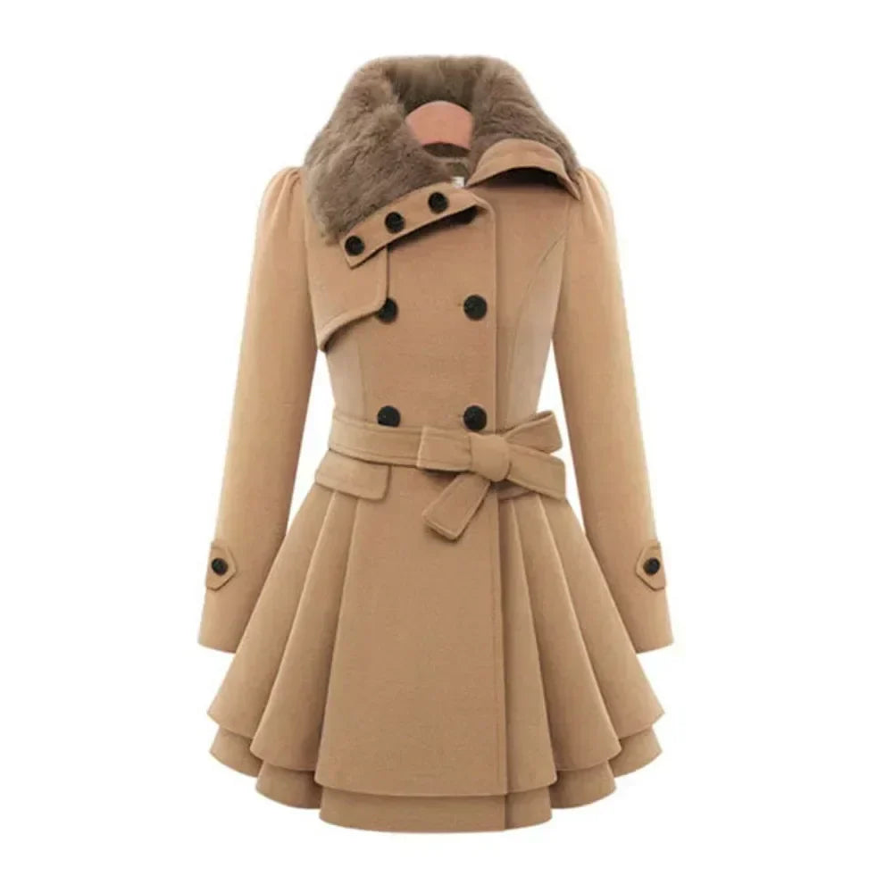 Women’s Elegant Faux Fur Collar Fit-and-Flare Winter Coat