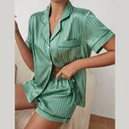 Lumière Women's Satin Pyjama Set | Short Sleeve Top & Shorts Loungewear for Women