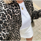 Fleur Women's Leopard Print Bomber Jacket | Animal Print Casual Outerwear | Everyday Streetwear