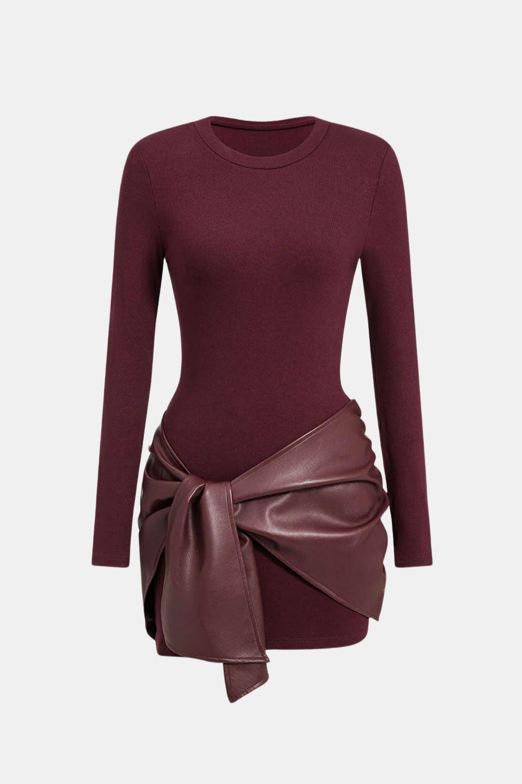 Shaira Women's Mixed Fabric Mini Dress | Leather-Look Bow Going Out Dress | Party & Occasion Wear