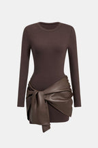Shaira Women's Mixed Fabric Mini Dress | Leather-Look Bow Going Out Dress | Party & Occasion Wear