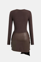 Shaira Women's Mixed Fabric Mini Dress | Leather-Look Bow Going Out Dress | Party & Occasion Wear