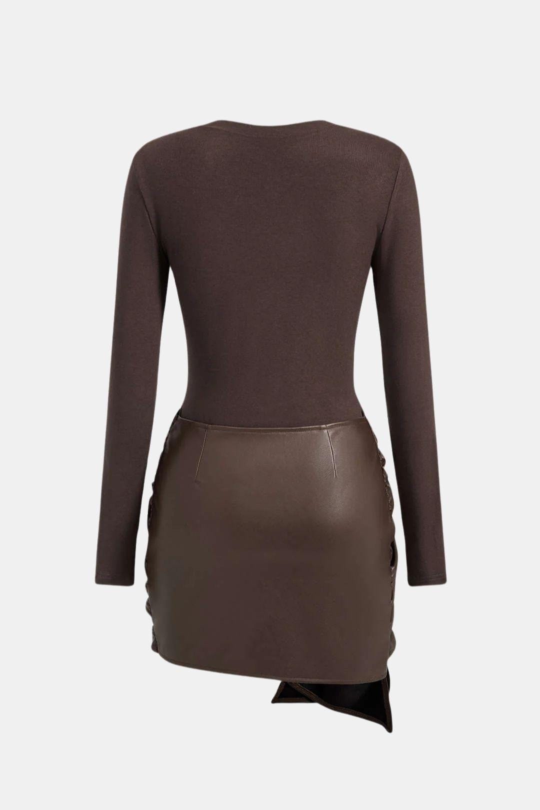 Shaira Women's Mixed Fabric Mini Dress | Leather-Look Bow Going Out Dress | Party & Occasion Wear