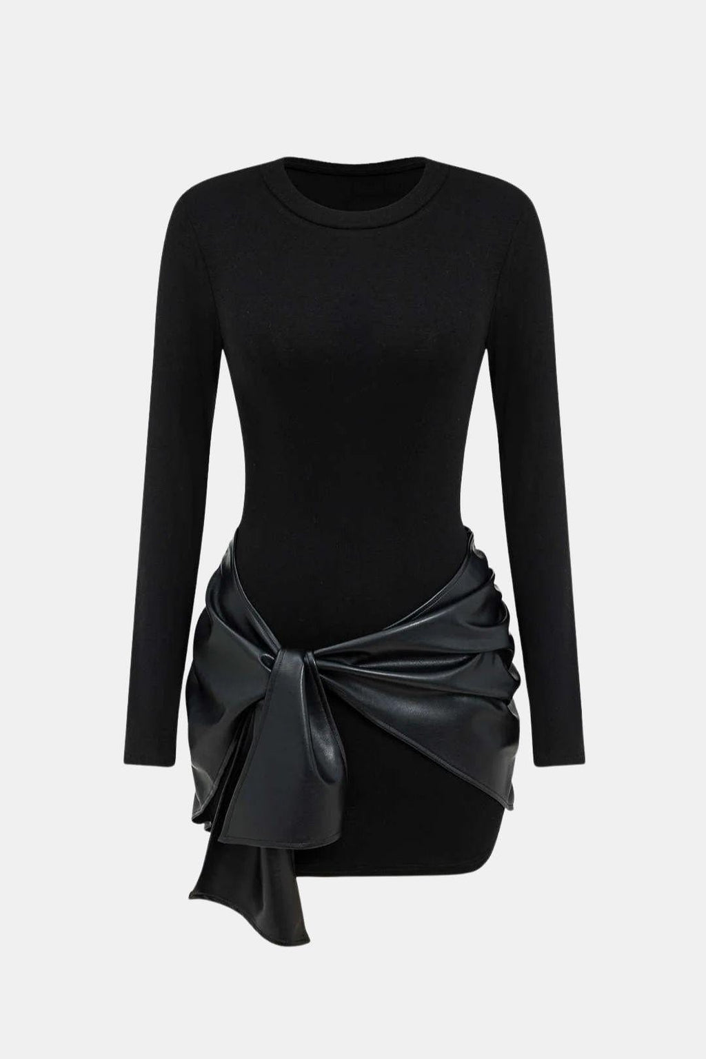 Shaira Women's Mixed Fabric Mini Dress | Leather-Look Bow Going Out Dress | Party & Occasion Wear