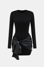 Shaira Women's Mixed Fabric Mini Dress | Leather-Look Bow Going Out Dress | Party & Occasion Wear