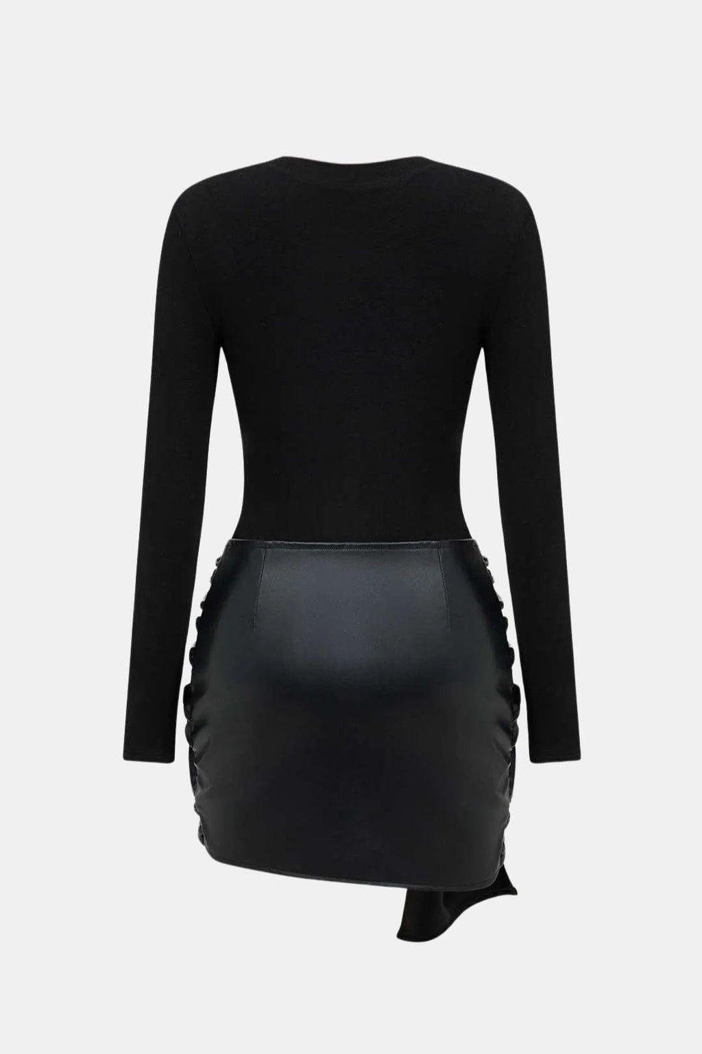 Shaira Women's Mixed Fabric Mini Dress | Leather-Look Bow Going Out Dress | Party & Occasion Wear