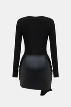 Shaira Women's Mixed Fabric Mini Dress | Leather-Look Bow Going Out Dress | Party & Occasion Wear
