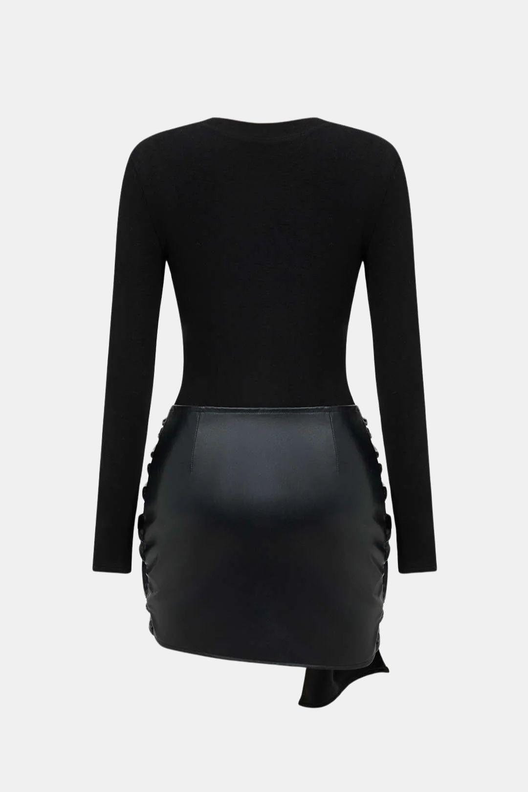 Shaira Women's Mixed Fabric Mini Dress | Leather-Look Bow Going Out Dress | Party & Occasion Wear