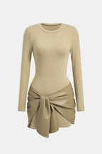 Shaira Women's Mixed Fabric Mini Dress | Leather-Look Bow Going Out Dress | Party & Occasion Wear
