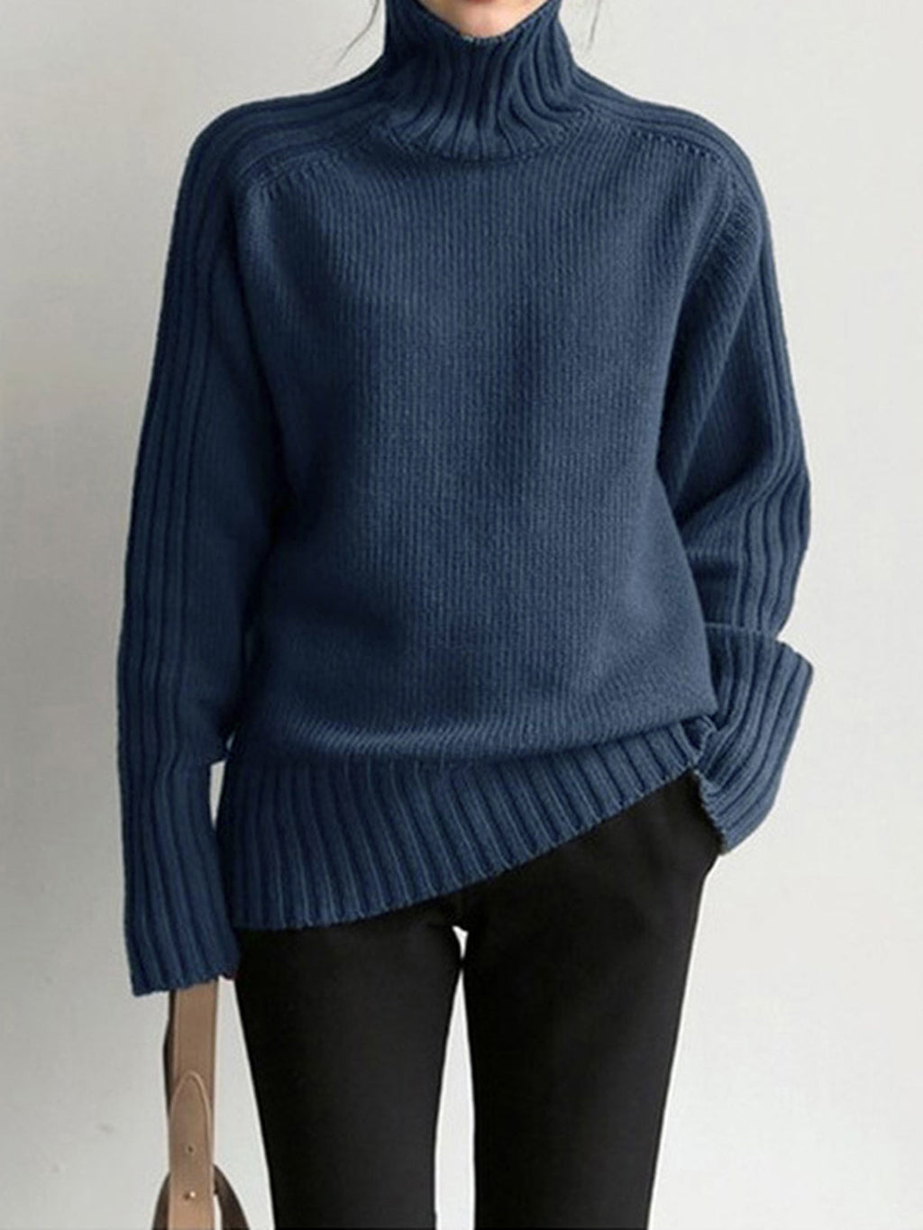 Aniston Women's Oversized Ribbed Turtleneck Jumper | Chunky Knit Roll Neck | Everyday Knitwear