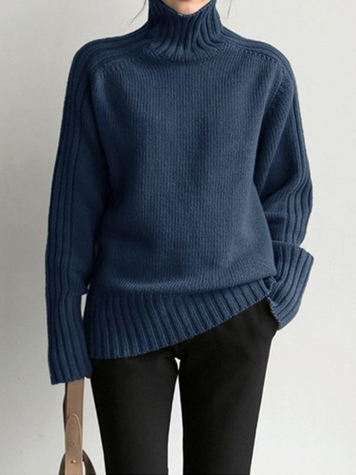 Aniston Women's Oversized Ribbed Turtleneck Jumper | Chunky Knit Roll Neck | Everyday Knitwear
