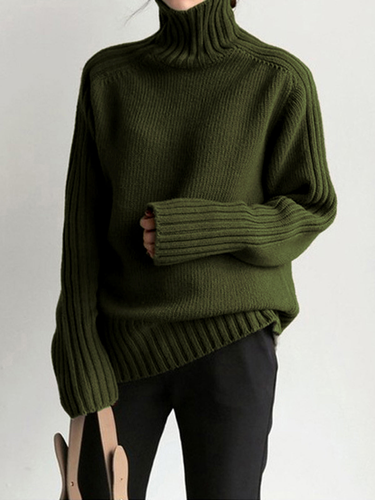 Aniston Women's Oversized Ribbed Turtleneck Jumper | Chunky Knit Roll Neck | Everyday Knitwear