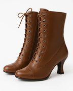 Stacy Women's Retro Lace-Up Ankle Boots | Faux Leather Block Heel Boots for Women | Vintage Inspired Everyday & Smart Casual Footwear