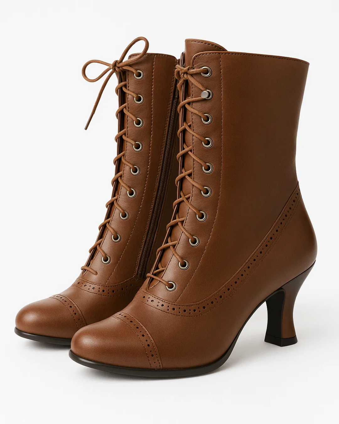 Stacy Women's Retro Lace-Up Ankle Boots | Faux Leather Block Heel Boots for Women | Vintage Inspired Everyday & Smart Casual Footwear