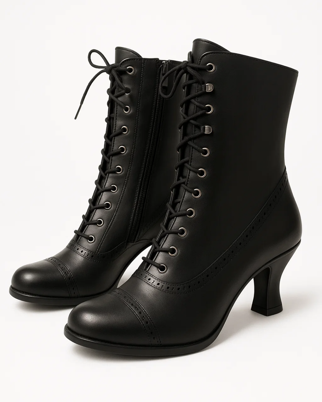 Stacy Women's Retro Lace-Up Ankle Boots | Faux Leather Block Heel Boots for Women | Vintage Inspired Everyday & Smart Casual Footwear
