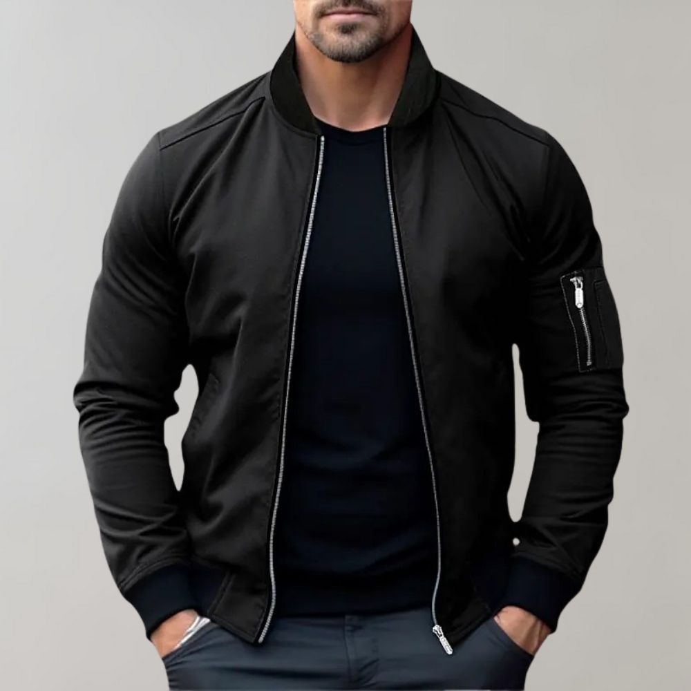 Stanley Men's Slim Fit Zip-Up Bomber Jacket | Classic Flight Jacket for Men with Pockets | Smart Casual Streetwear Outerwear