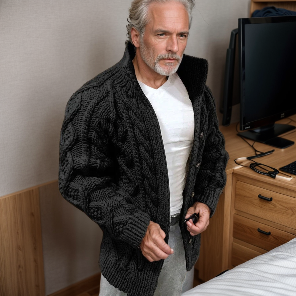 Broderick Men's Thick Cable Knit Cardigan | Warm Wool Blend Chunky Knit Cardigan for Men | Cosy Casual Everyday Heritage Knitwear