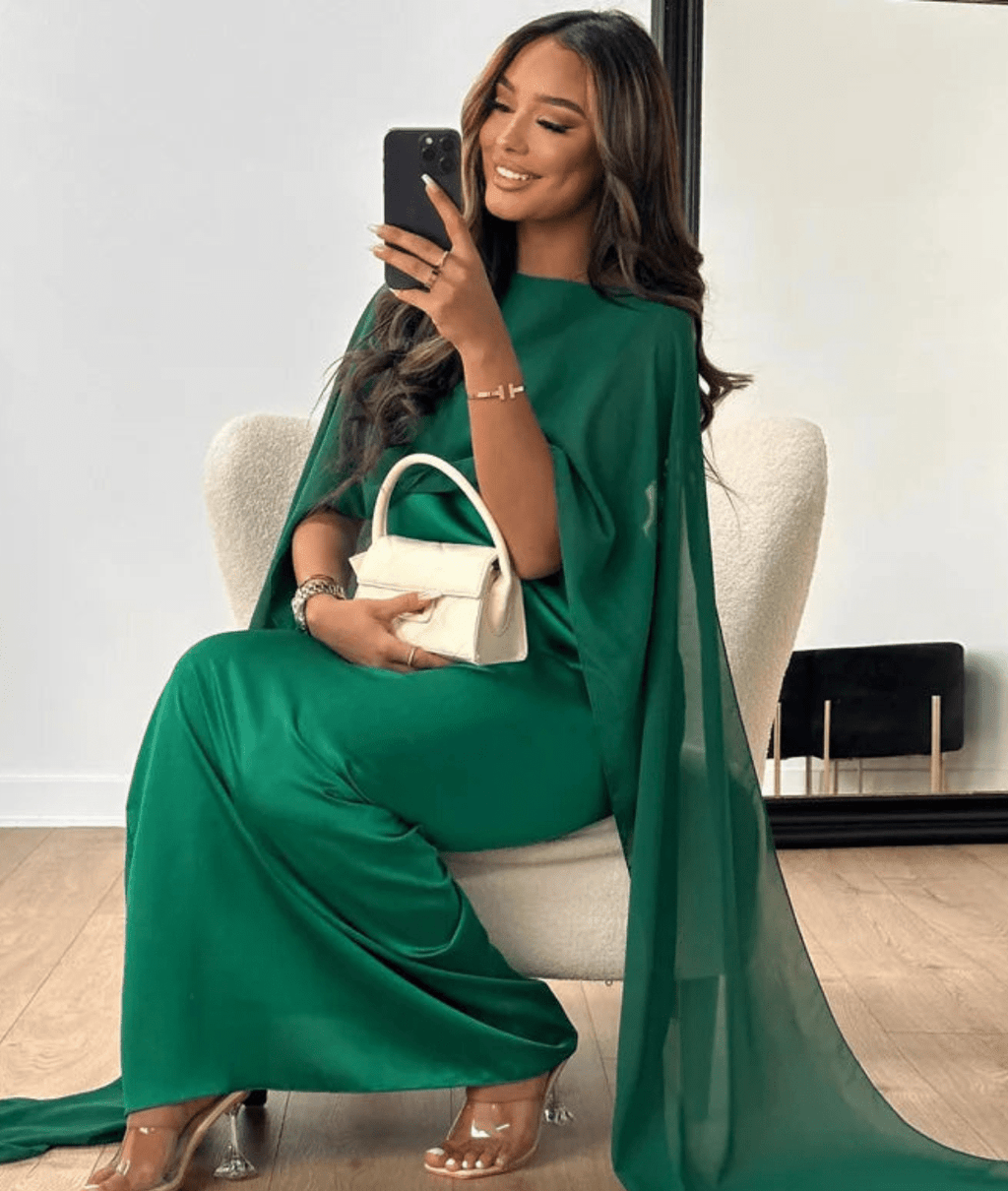 Tayma Women's Draped Cape Sleeve Abaya Maxi Dress | Modest Occasion Dress | Evening & Smart Casual