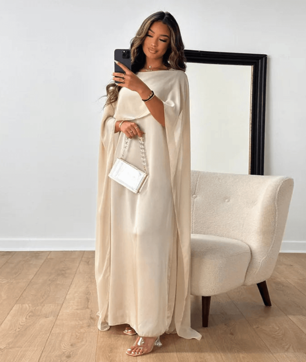 Tayma Women's Draped Cape Sleeve Abaya Maxi Dress | Modest Occasion Dress | Evening & Smart Casual