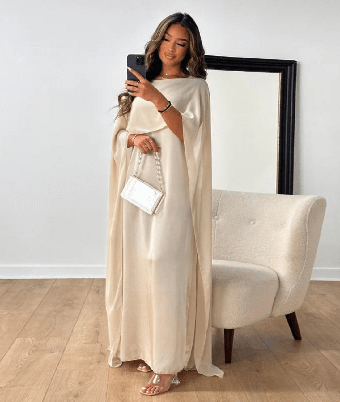 Tayma Women's Draped Cape Sleeve Abaya Maxi Dress | Modest Occasion Dress | Evening & Smart Casual
