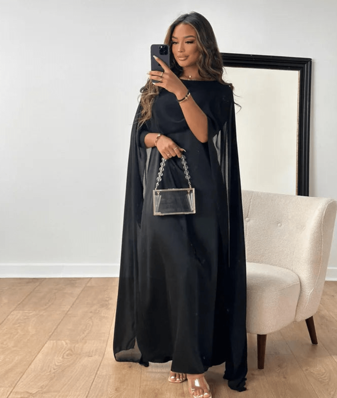 Tayma Women's Draped Cape Sleeve Abaya Maxi Dress | Modest Occasion Dress | Evening & Smart Casual