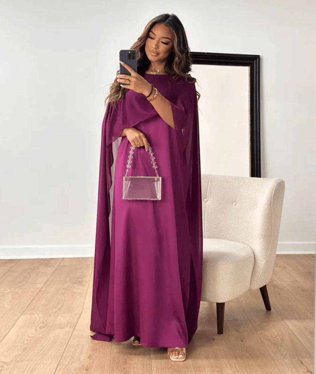 Tayma Women's Draped Cape Sleeve Abaya Maxi Dress | Modest Occasion Dress | Evening & Smart Casual