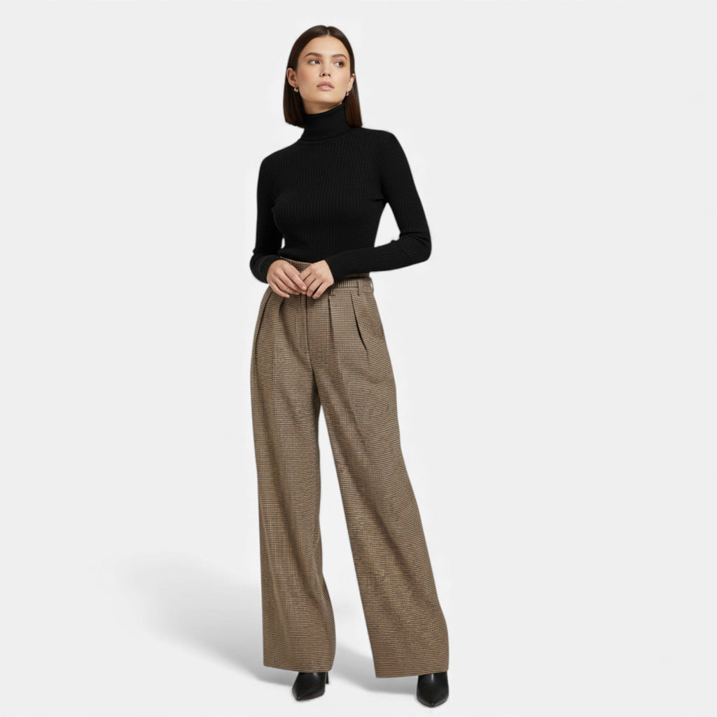 Tarquin Women's Plaid High-Waist Wide-Leg Trousers | Stretch Plaid Office Trousers for Women | Smart Casual Work & Everyday Power Dressing
